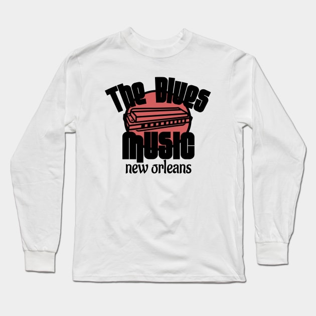 The Blues Music New Orleans Harmonica vintage Long Sleeve T-Shirt by SpaceWiz95